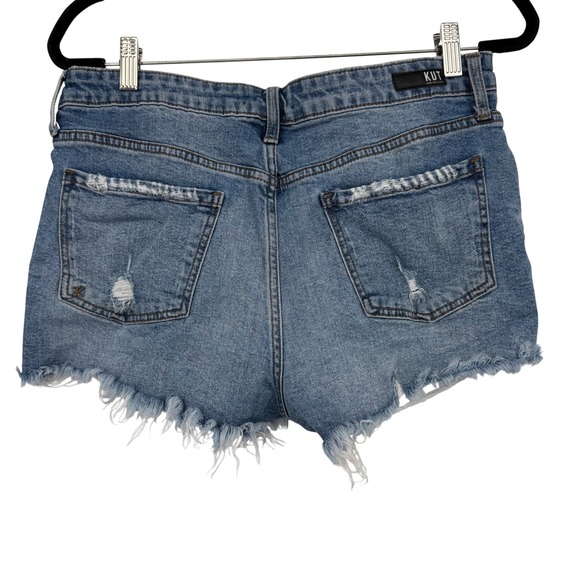 Kut from the Kloth Jane High Rise Distressed Denim Shorty Shorts Size 10 Cut Off - Picture 3 of 4